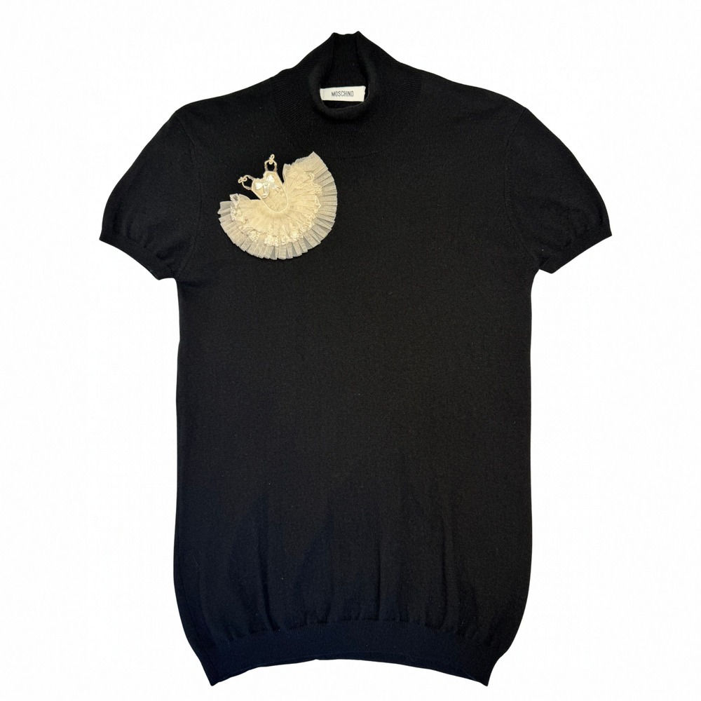 Moschino Black Silk and Cashmere Knit Sweater With Ballerina Tutu Appliquรฉ